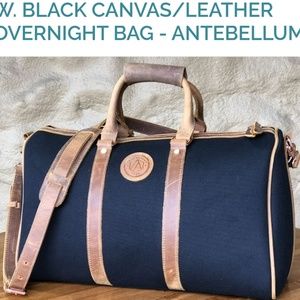 Black Canvas Leather Overnight Travel Bag
